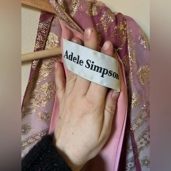 Vintage 1960s 1970s Adele Simpson Pink Metallic Chiffon Dress - Picture 10 of 16